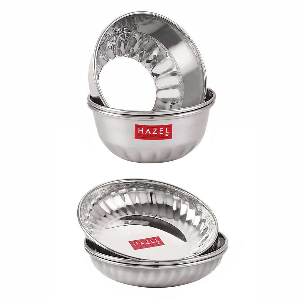 Stainless Steel Bowl Plate Set of 6, Sweet Dish, Katori & Plate, Silver