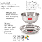 Stainless Steel Bowl Plate Set of 6, Sweet Dish, Katori & Plate, Silver