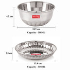Stainless Steel Bowl Plate Set of 6, Sweet Dish, Katori & Plate, Silver