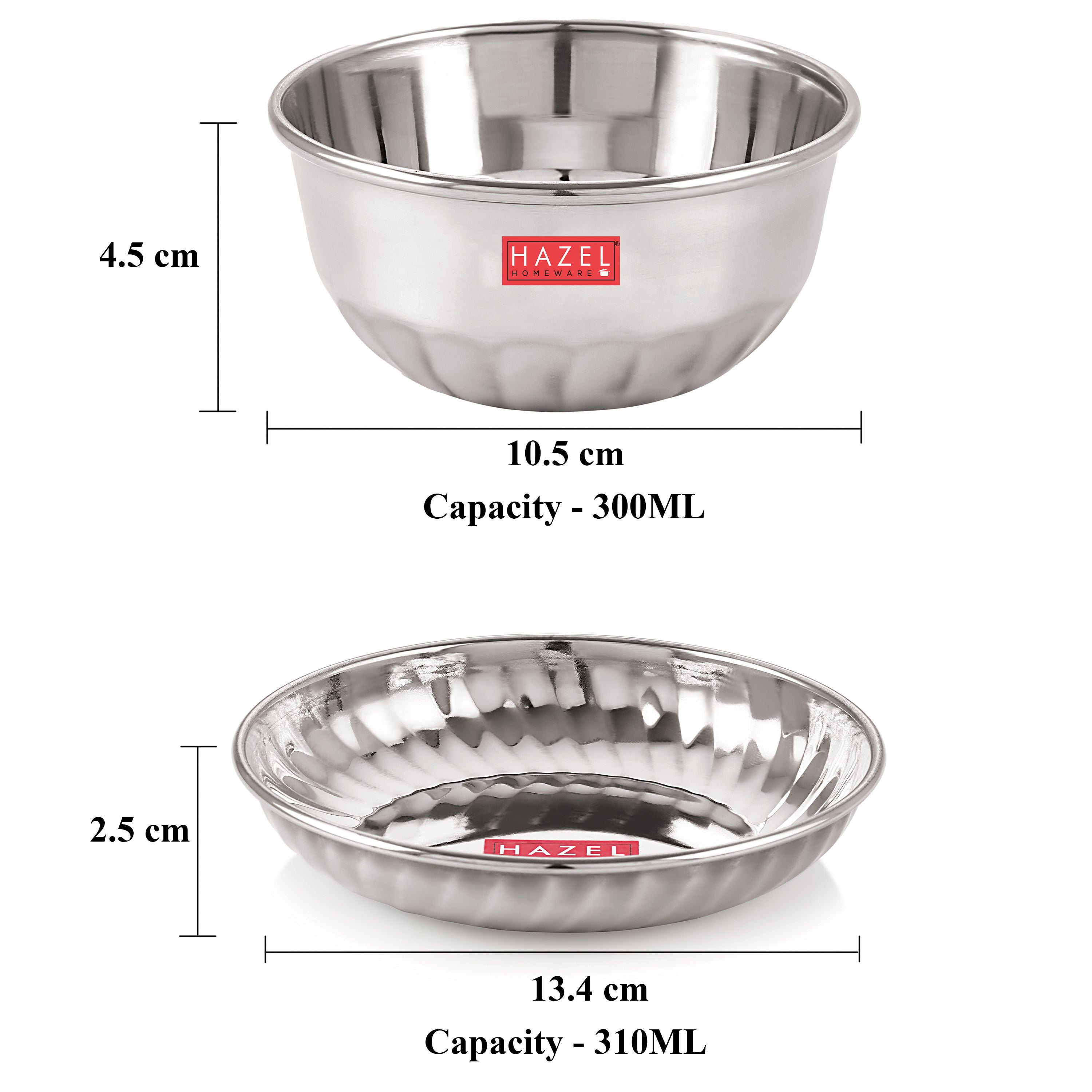 Stainless Steel Bowl Plate Set of 6, Sweet Dish, Katori & Plate, Silver