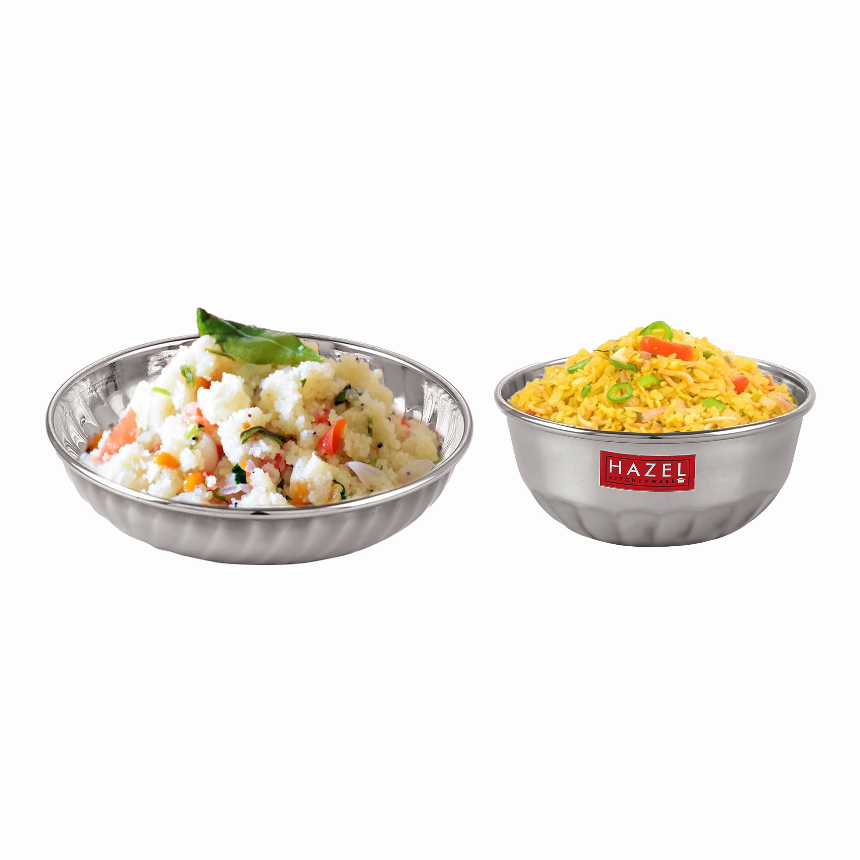 Stainless Steel Bowl Plate Set of 6, Sweet Dish, Katori & Plate, Silver