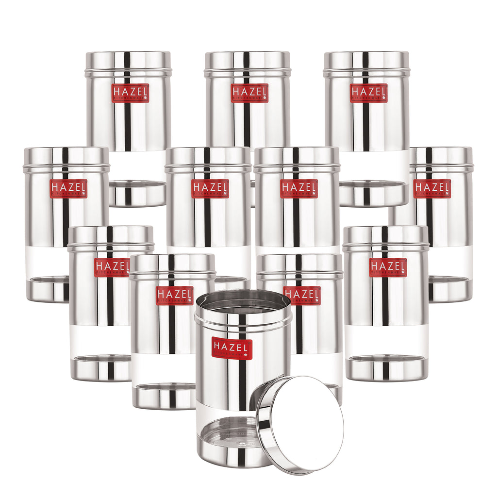 Stainless Steel See Through Kitchen Storage Containers Set of 12, 400 ml