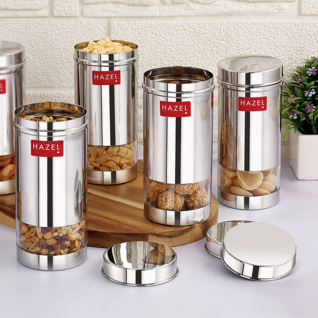 Stainless Steel Airtight Transparent Storage Containers Set of 4, 500 ml
