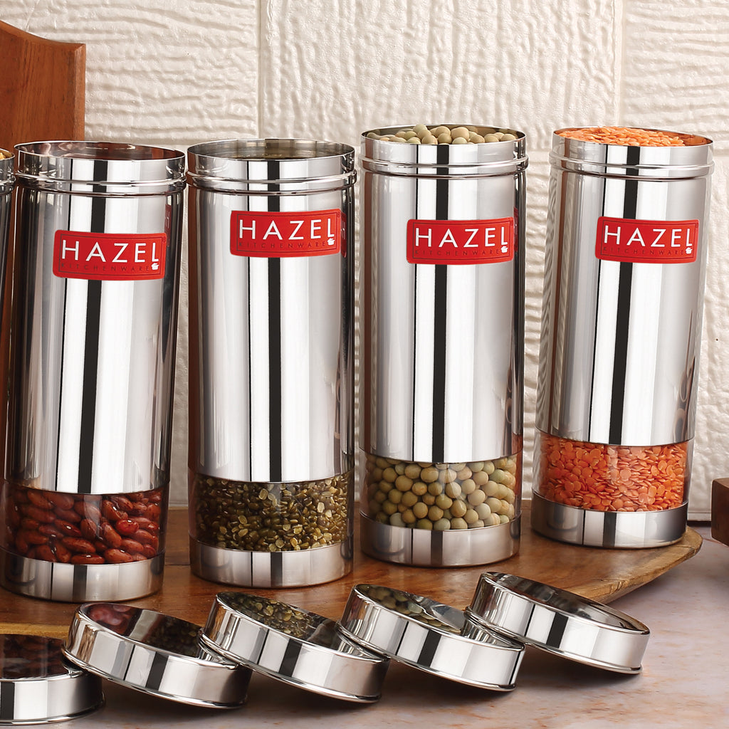 Stainless Steel Airtight See Through Fridge Containers Set of 4, 600 ml
