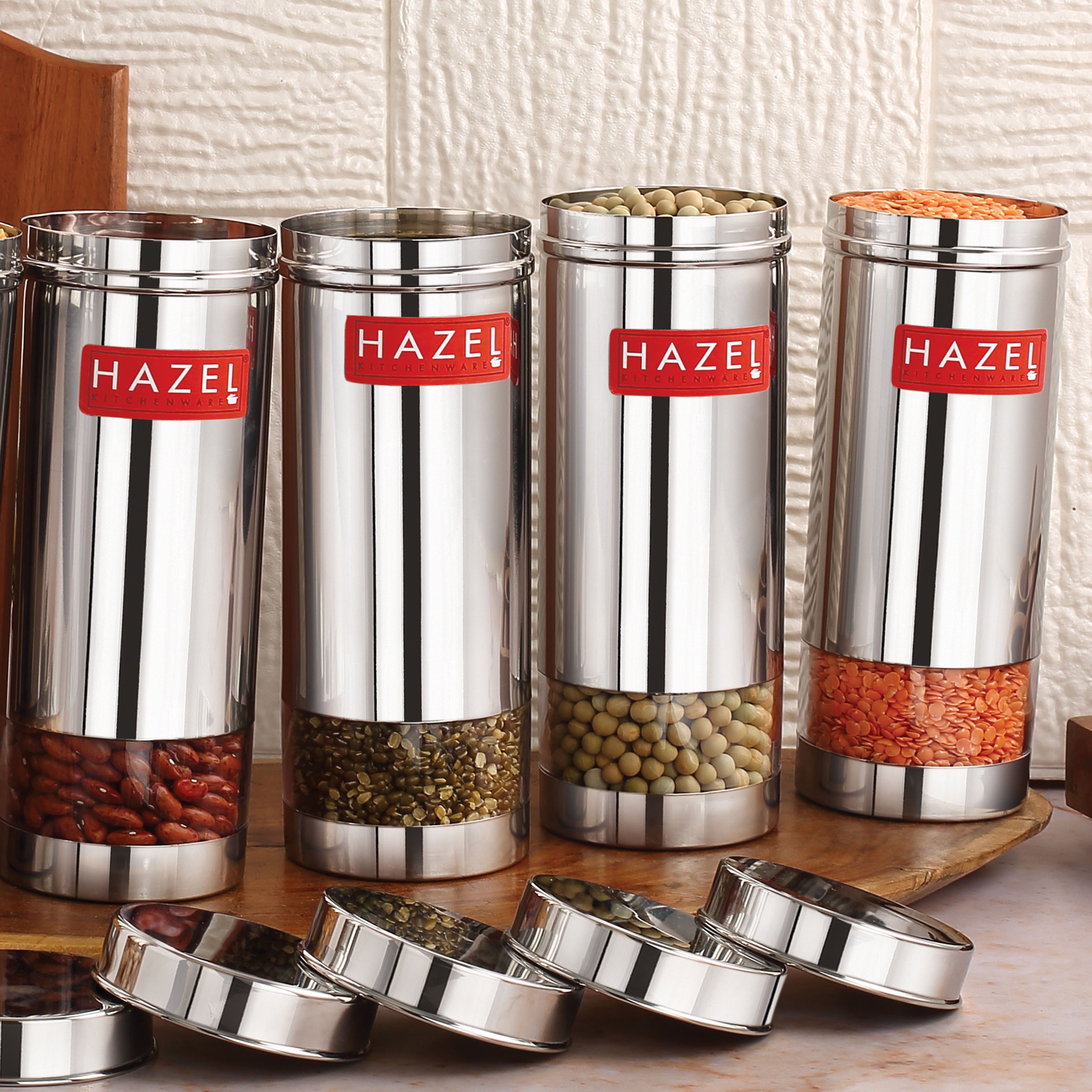 Stainless Steel Airtight See Through Fridge Containers Set of 4, 600 ml