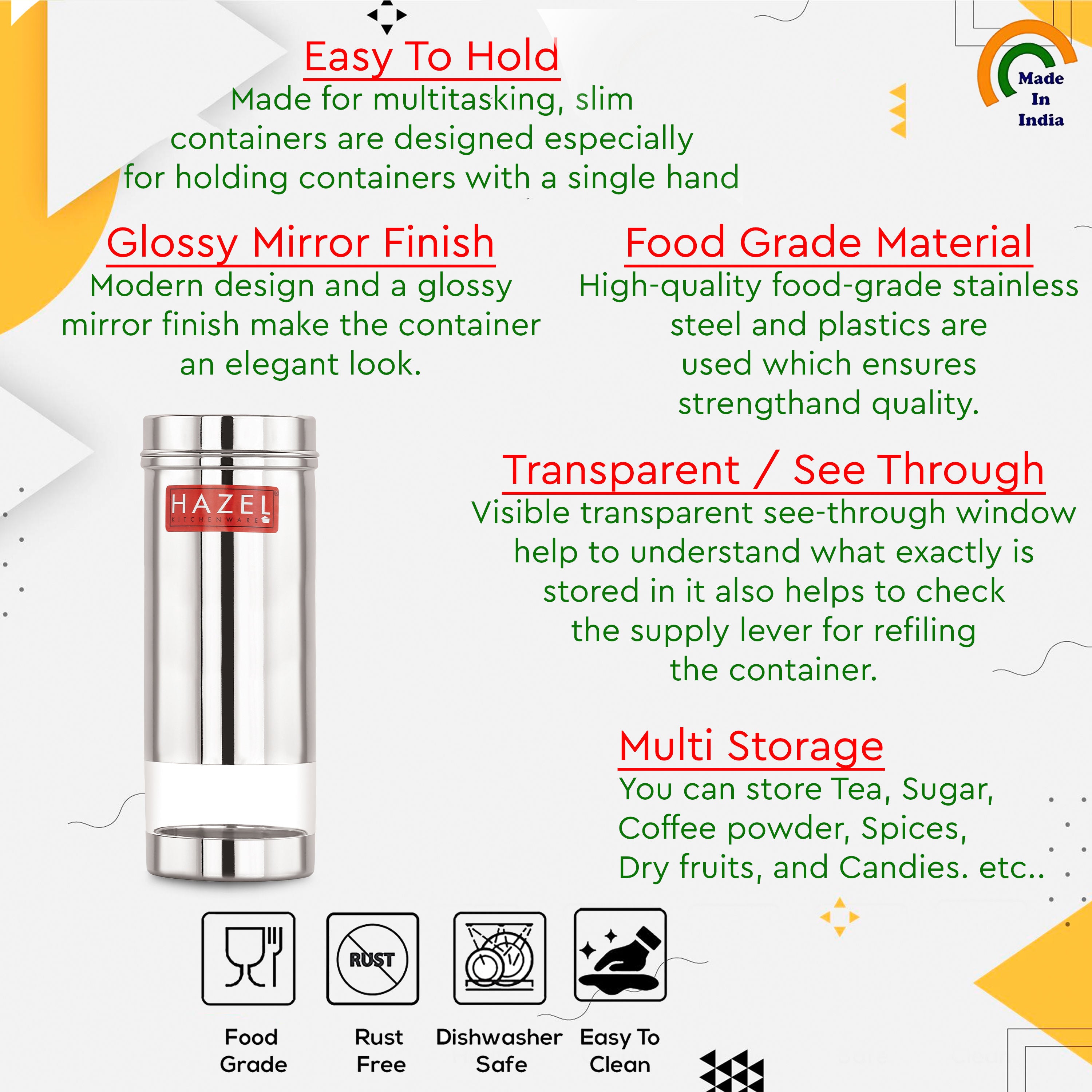 Stainless Steel Airtight See Through Fridge Containers Set of 4, 600 ml