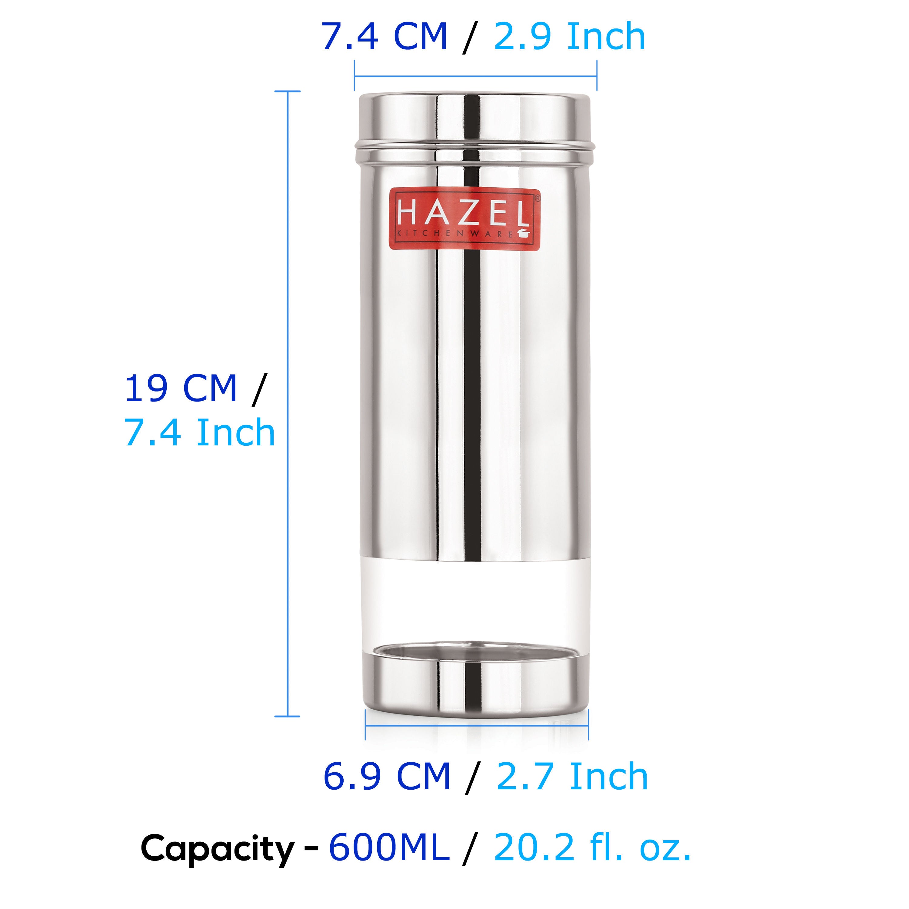 Stainless Steel Airtight See Through Fridge Containers Set of 4, 600 ml