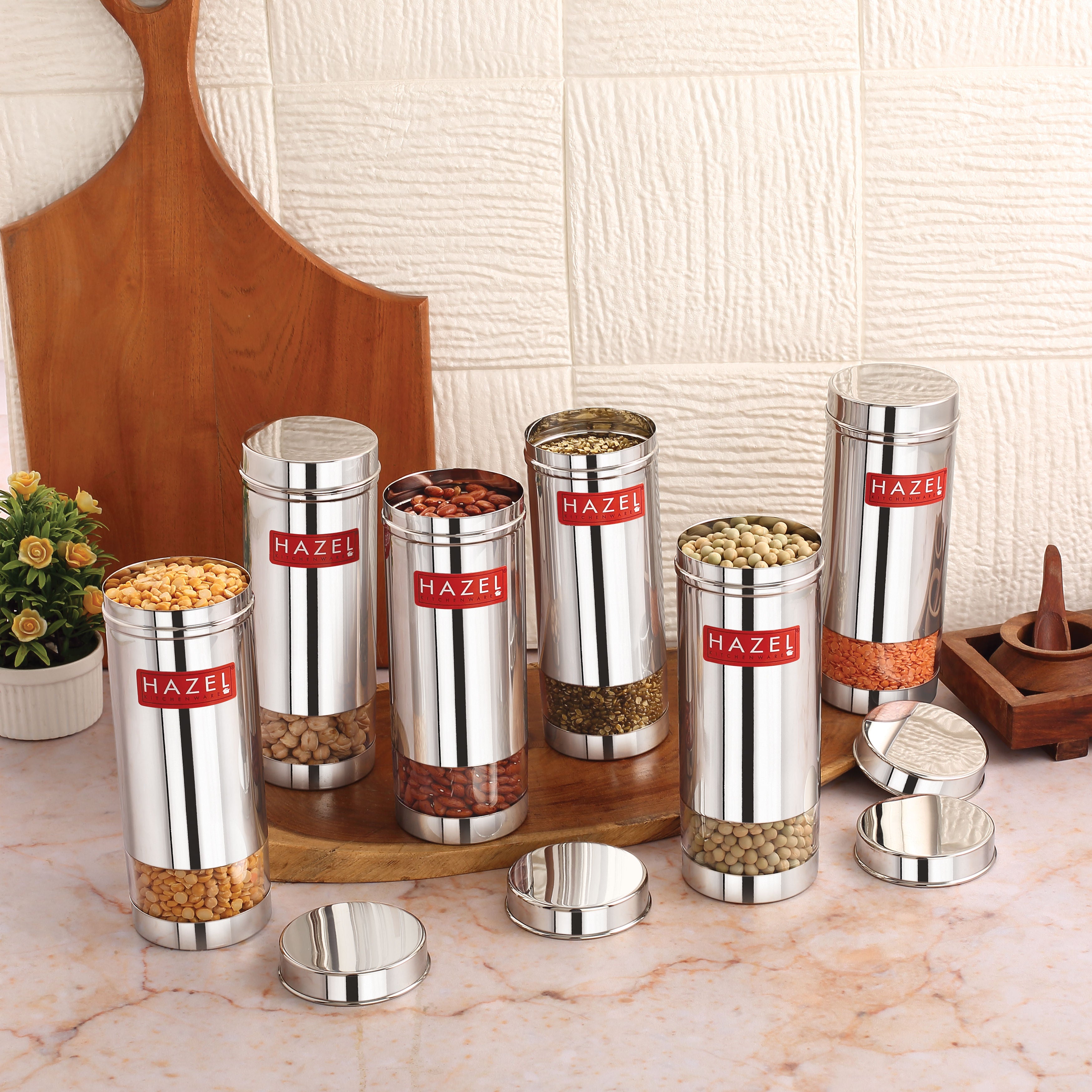 Stainless Steel Airtight Transparent Slim Container Set of 6, 600 ml
