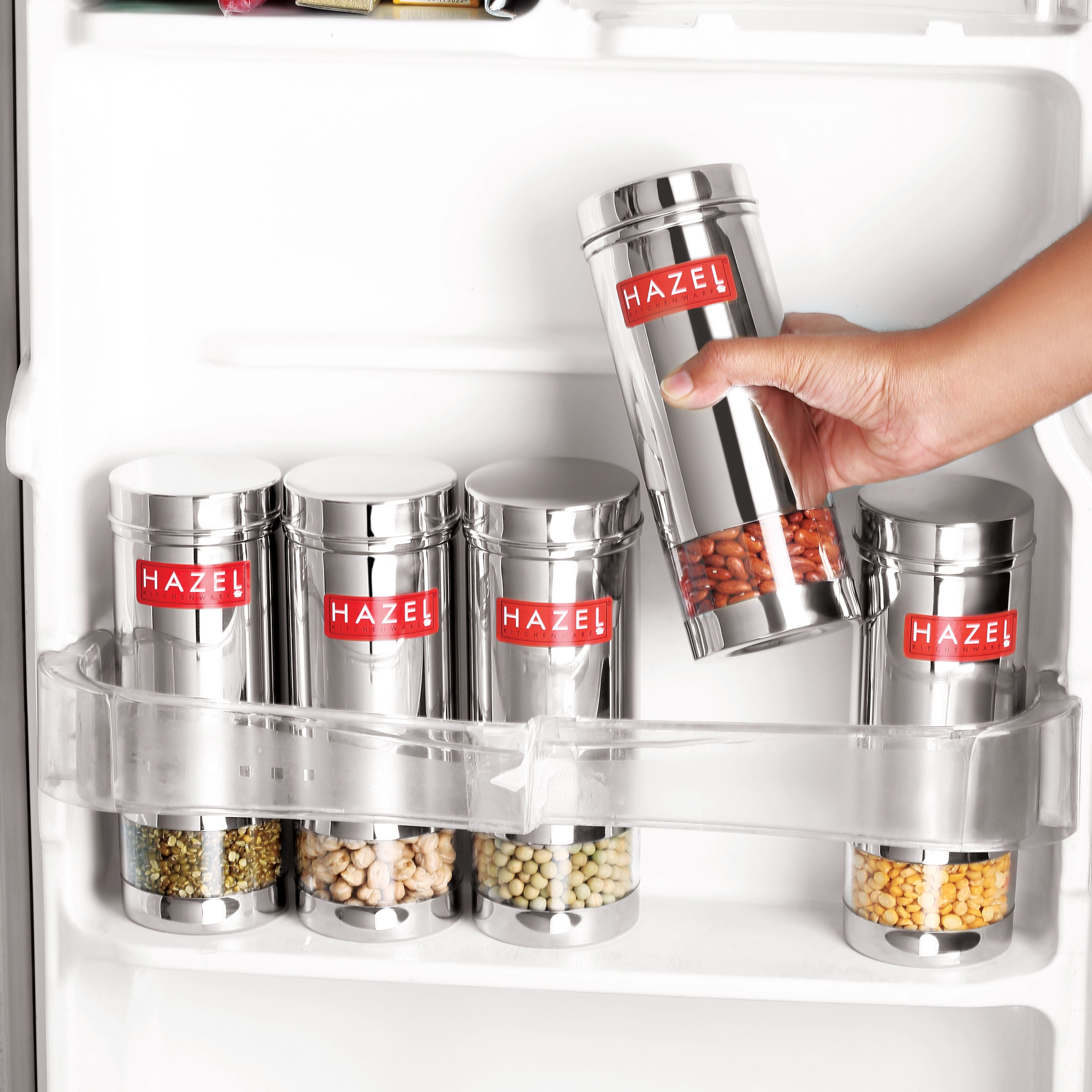 Stainless Steel Airtight Transparent Slim Container Set of 6, 600 ml