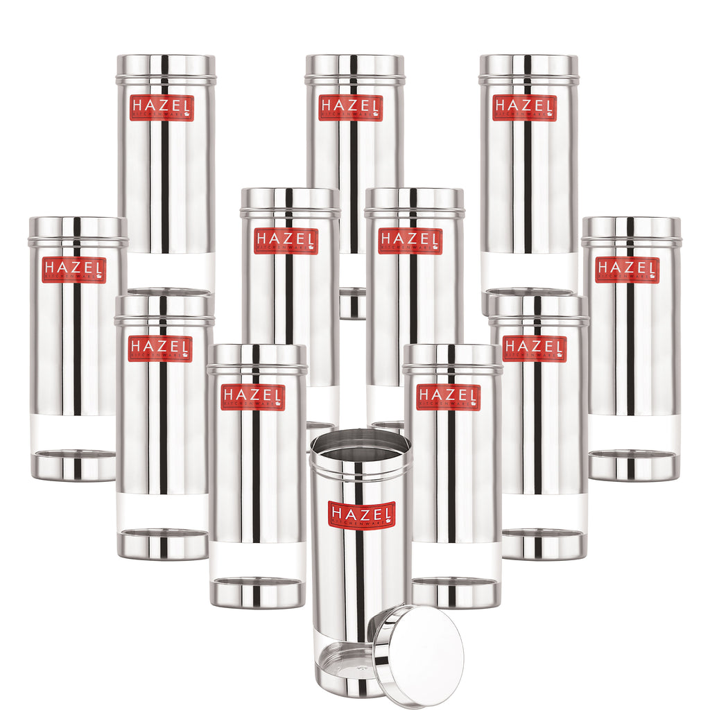 Stainless Steel See Through Storage Containers Set of 12, 600 ml, Silver