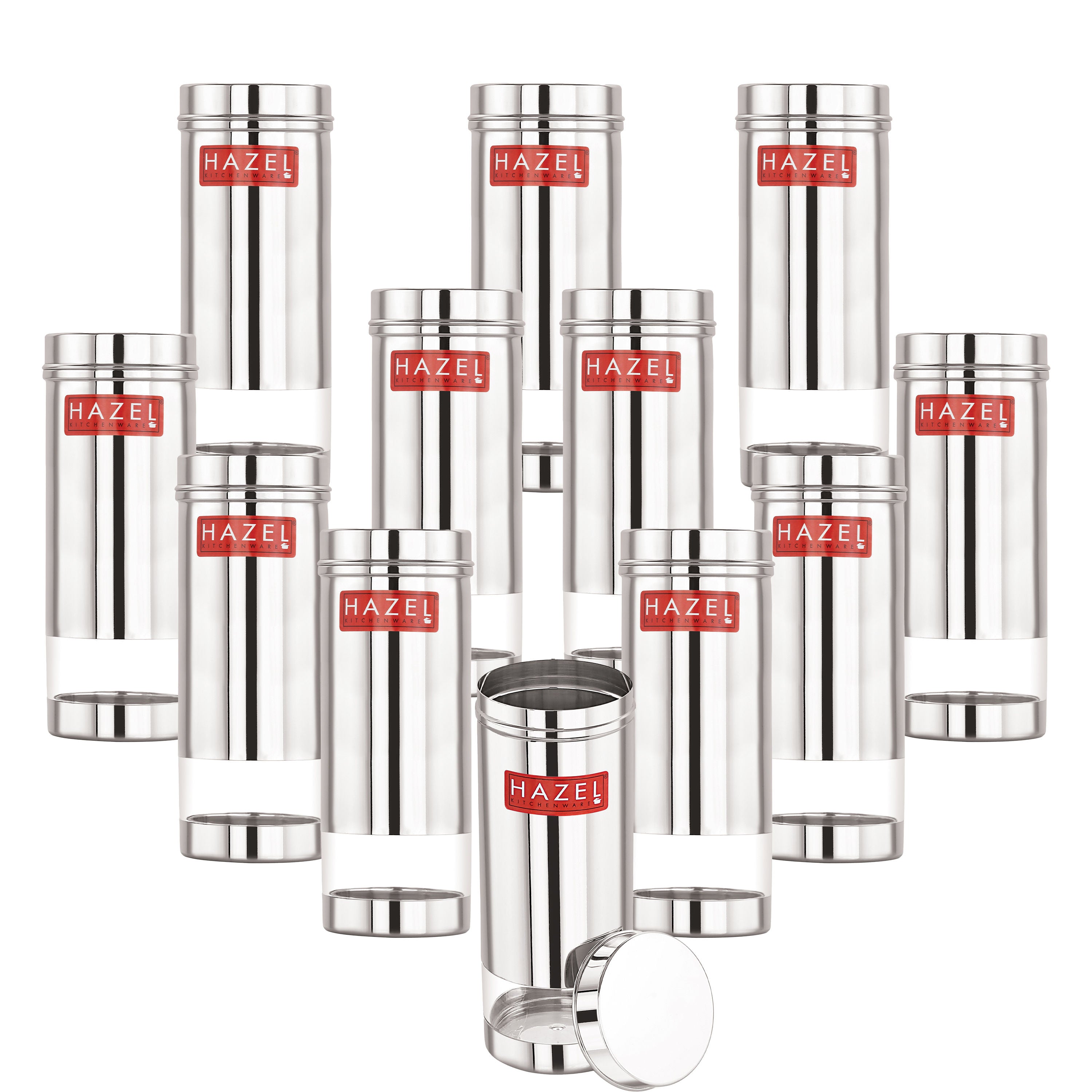 Stainless Steel See Through Storage Containers Set of 12, 600 ml, Silver