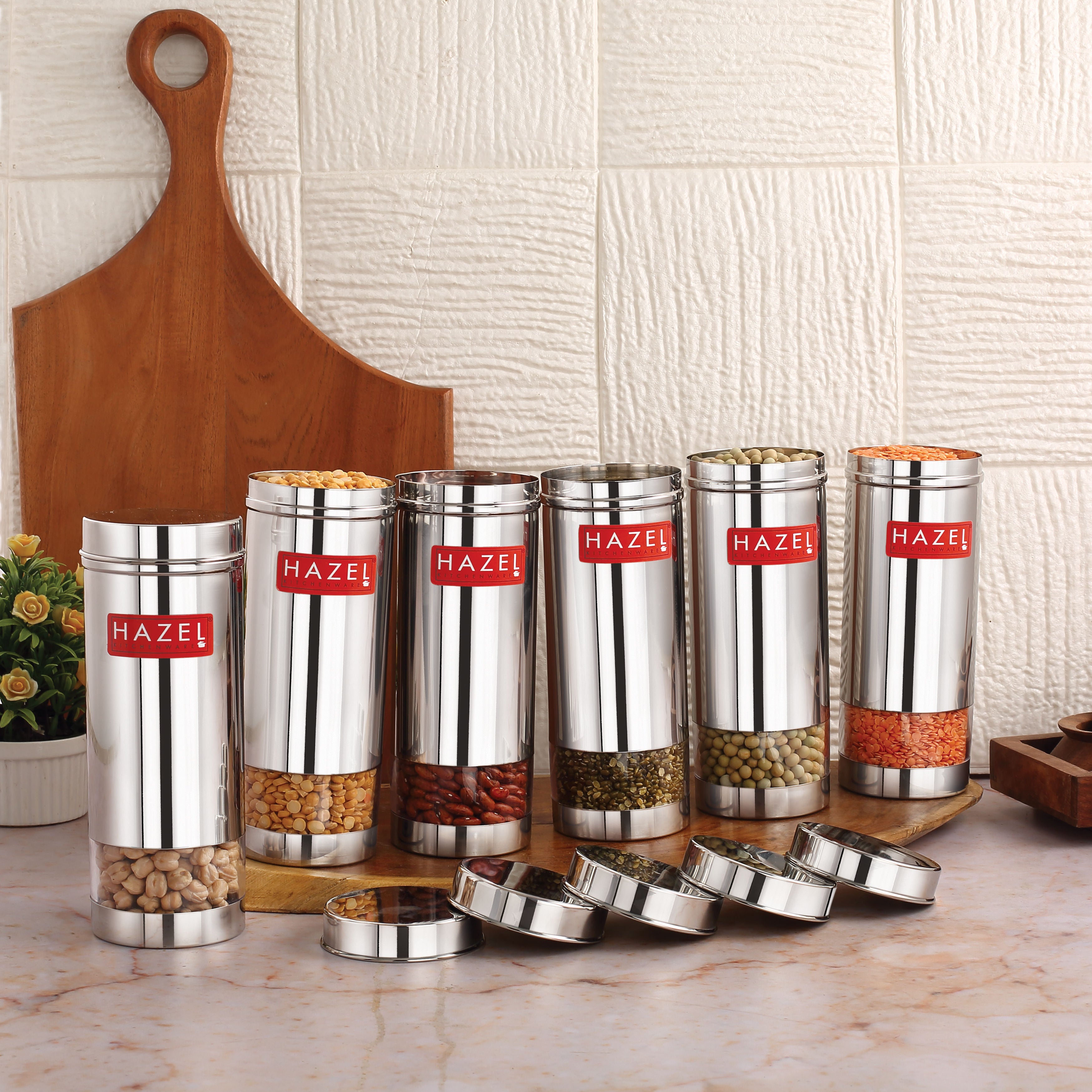 Stainless Steel See Through Storage Containers Set of 12, 600 ml, Silver