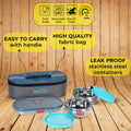 Steel Lunch Box Set, 2 Round 250 ml Tiffin with Roti Dabba & Bag