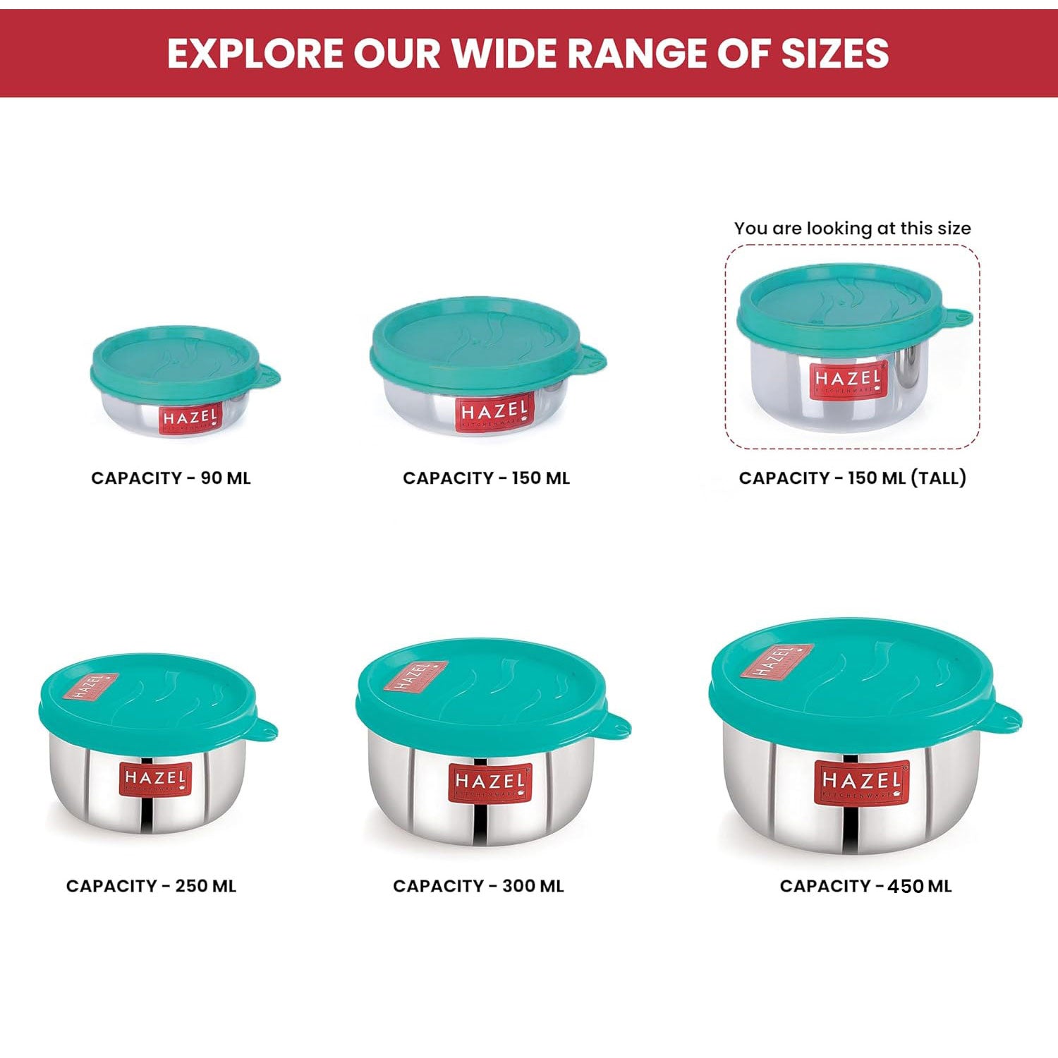 Airtight Steel Containers – 150 ML (Set of 6) |Kitchen Storage Box