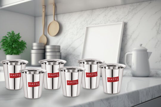 Stainless Steel Tea Glasses, Unbreakable Drinking Glasses with Glossy Finish, 150 ml, Set of 6