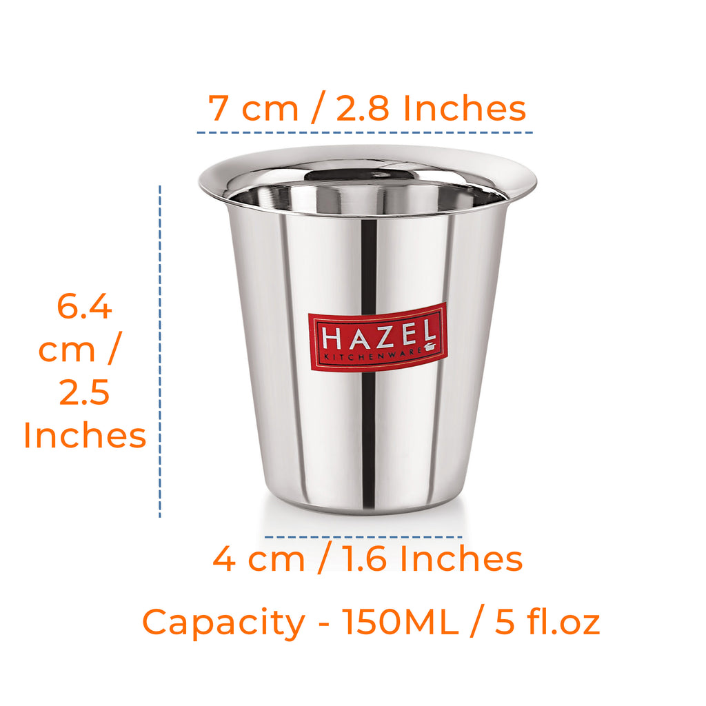 Stainless Steel Tea Glasses, Unbreakable Drinking Glasses with Glossy Finish, 150 ml, Set of 6