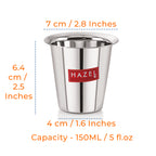 Stainless Steel Tea Glasses, Unbreakable Drinking Glasses with Glossy Finish, 150 ml, Set of 6
