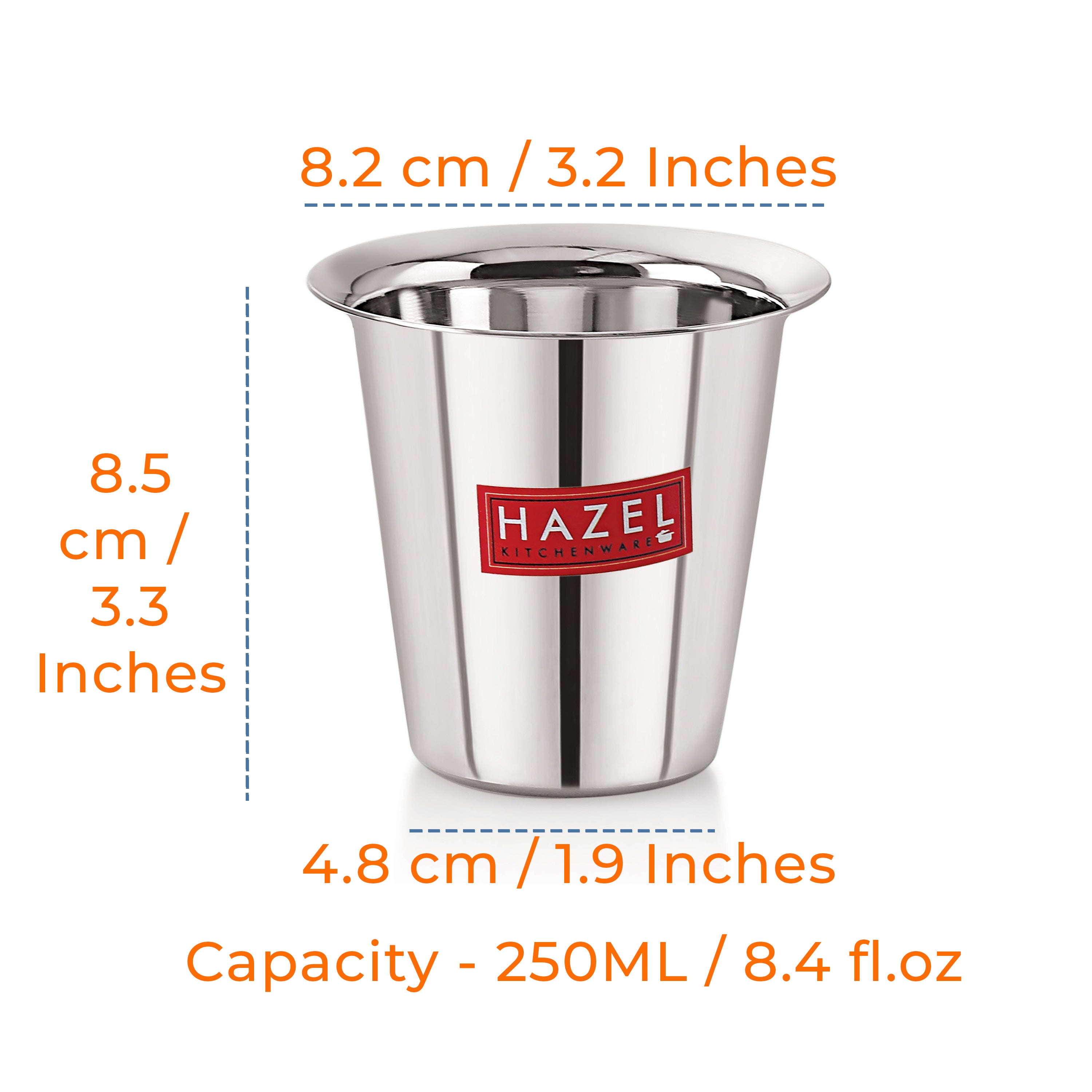 Stainless Steel Tea Glasses, Unbreakable Drinking Glasses with Glossy Finish, 200 ml, Set of 6