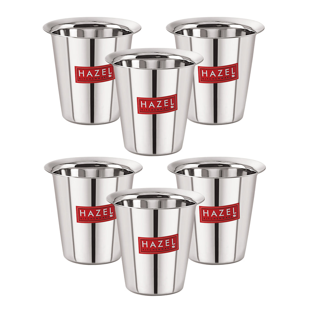 Stainless Steel Tea Glasses, Unbreakable Drinking Glasses with Glossy Finish, 250 ml, Set of 6