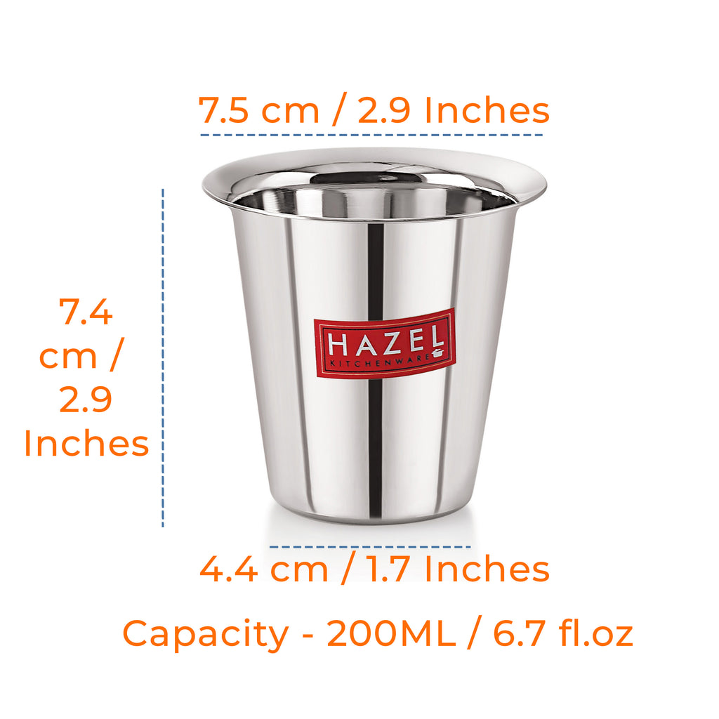 Stainless Steel Tea Glasses, Unbreakable Drinking Glasses with Glossy Finish, 250 ml, Set of 6