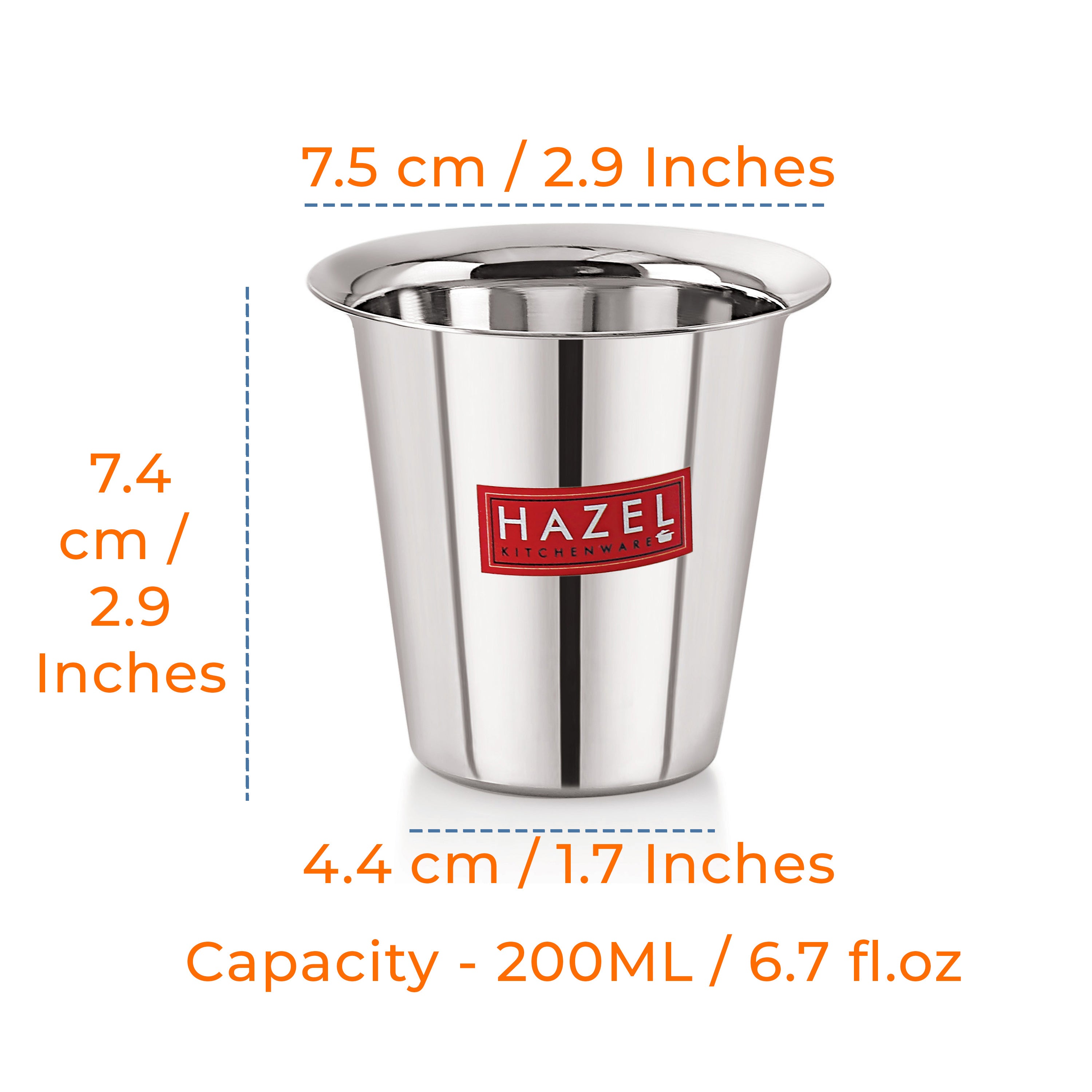 Stainless Steel Tea Glasses, Unbreakable Drinking Glasses with Glossy Finish, 250 ml, Set of 6