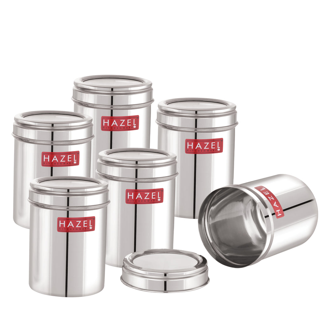 Steel Kitchen Storage Container Set with Transparent Lid, 900 ml, Set of 6