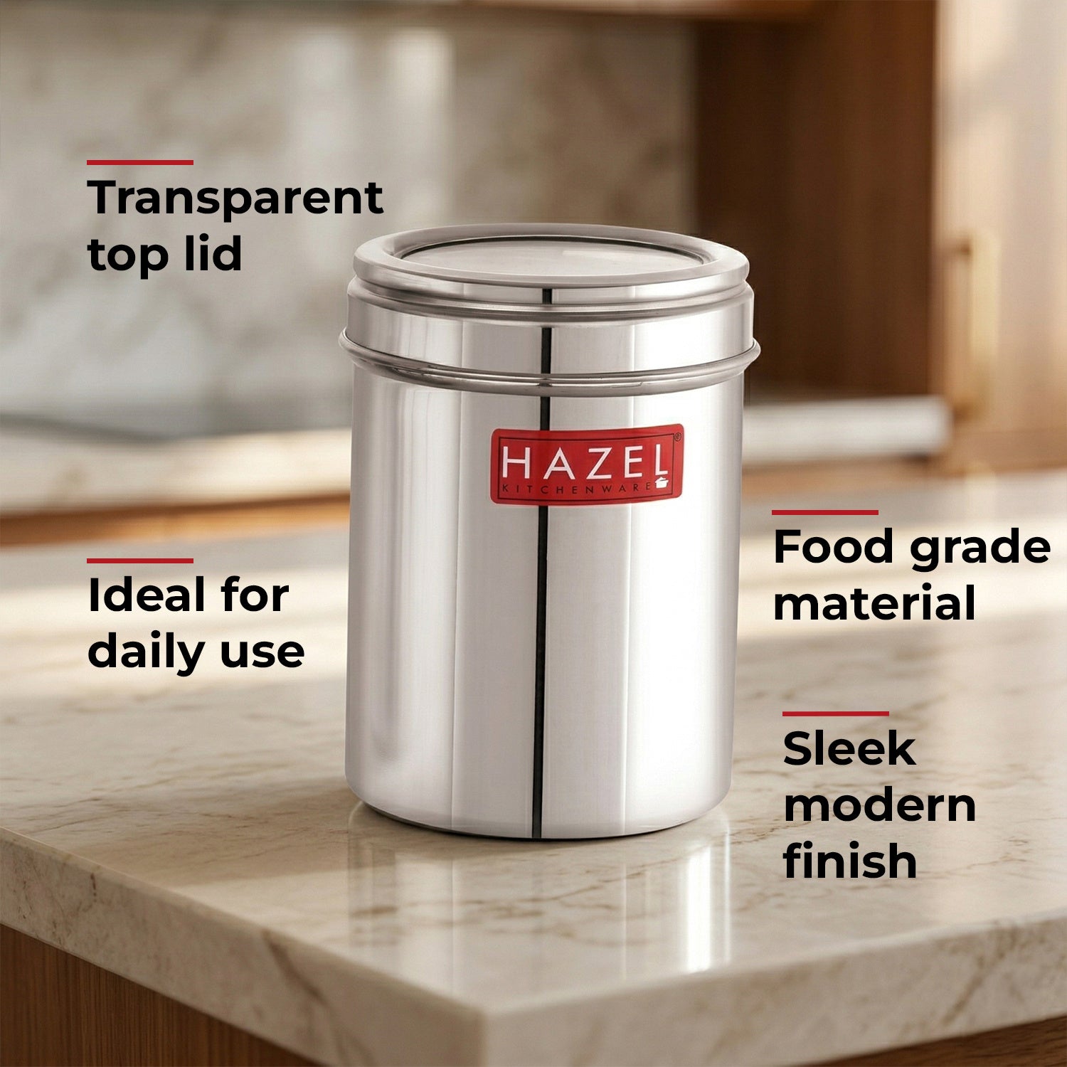 Steel Kitchen Storage Container Set with Transparent Lid, 900 ml, Set of 6