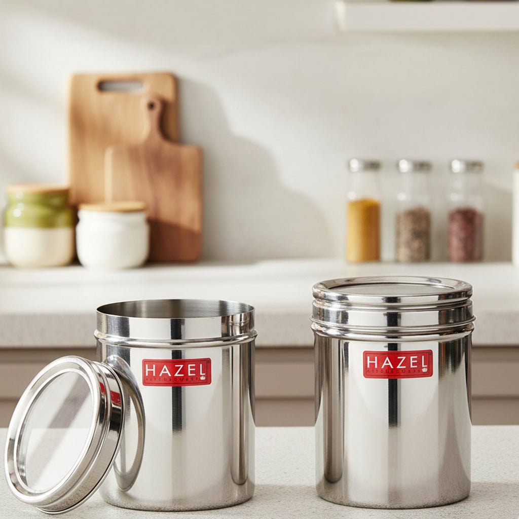 Stainless Steel Kitchen Container Set with See-Through Lid, 1100 ML, Set of 2