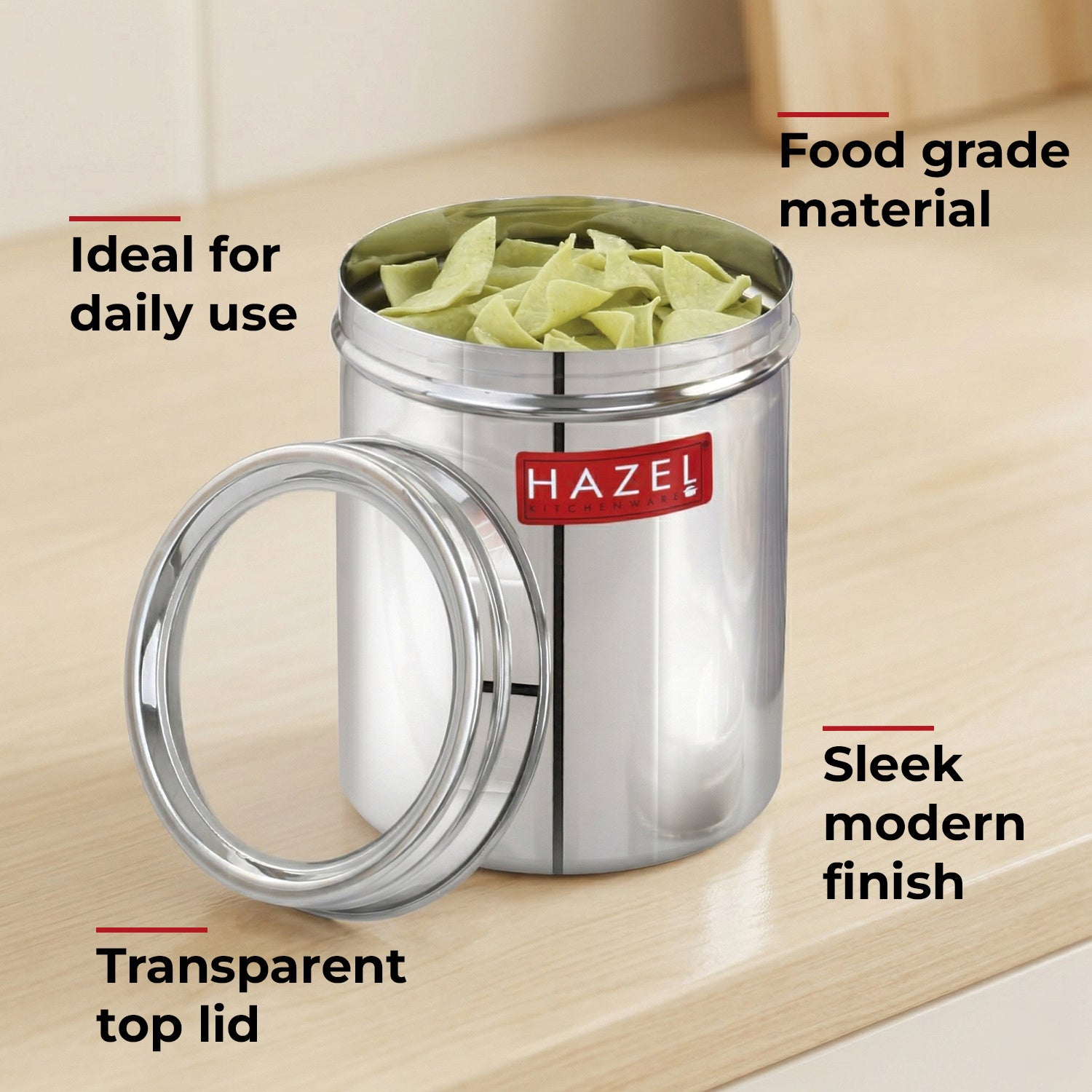 Stainless Steel Storage Container Set with See-Through Lid, 1100 ml, Set of 6