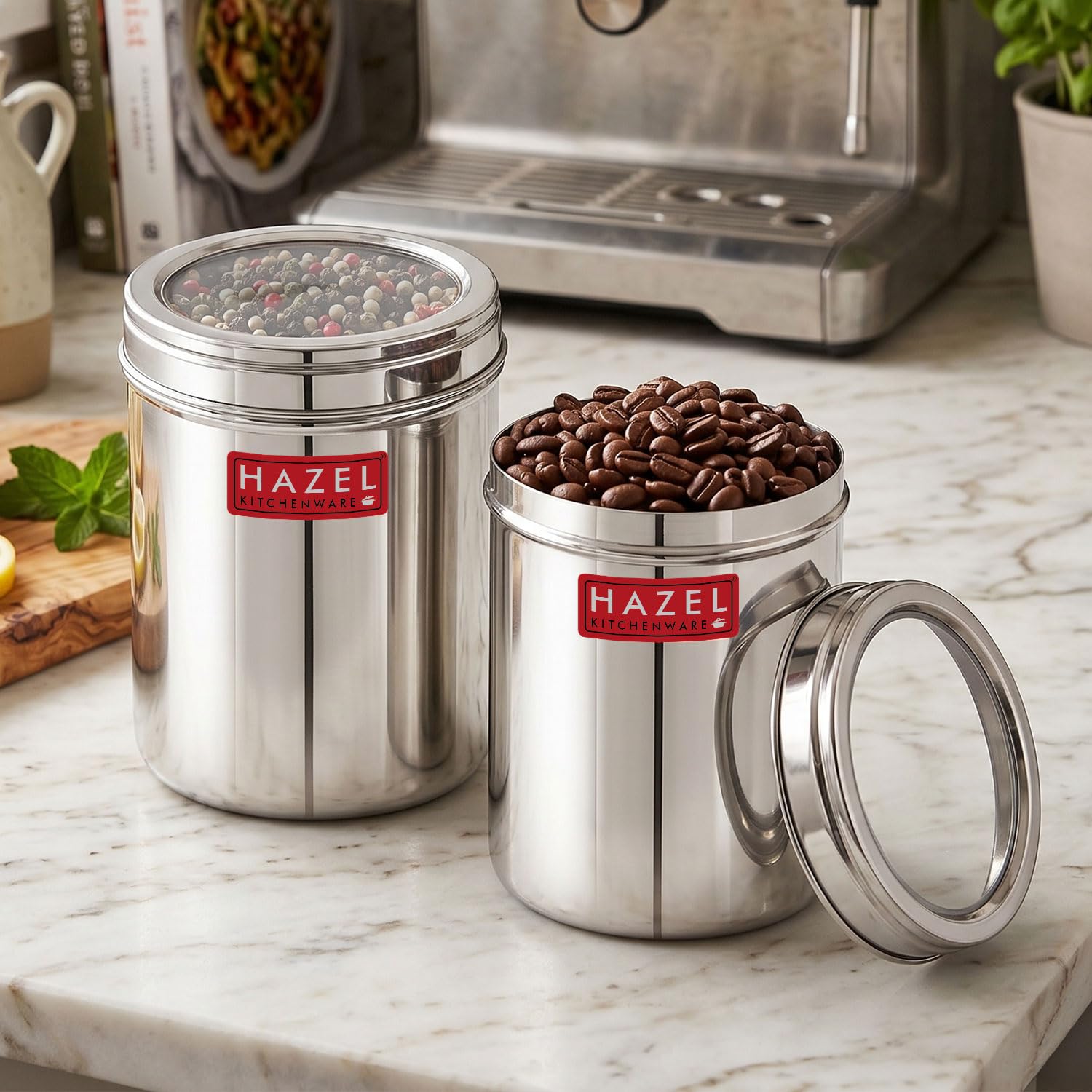 Stainless Steel Kitchen Container Set, Transparent Lid, 1500 ML, Set of 2