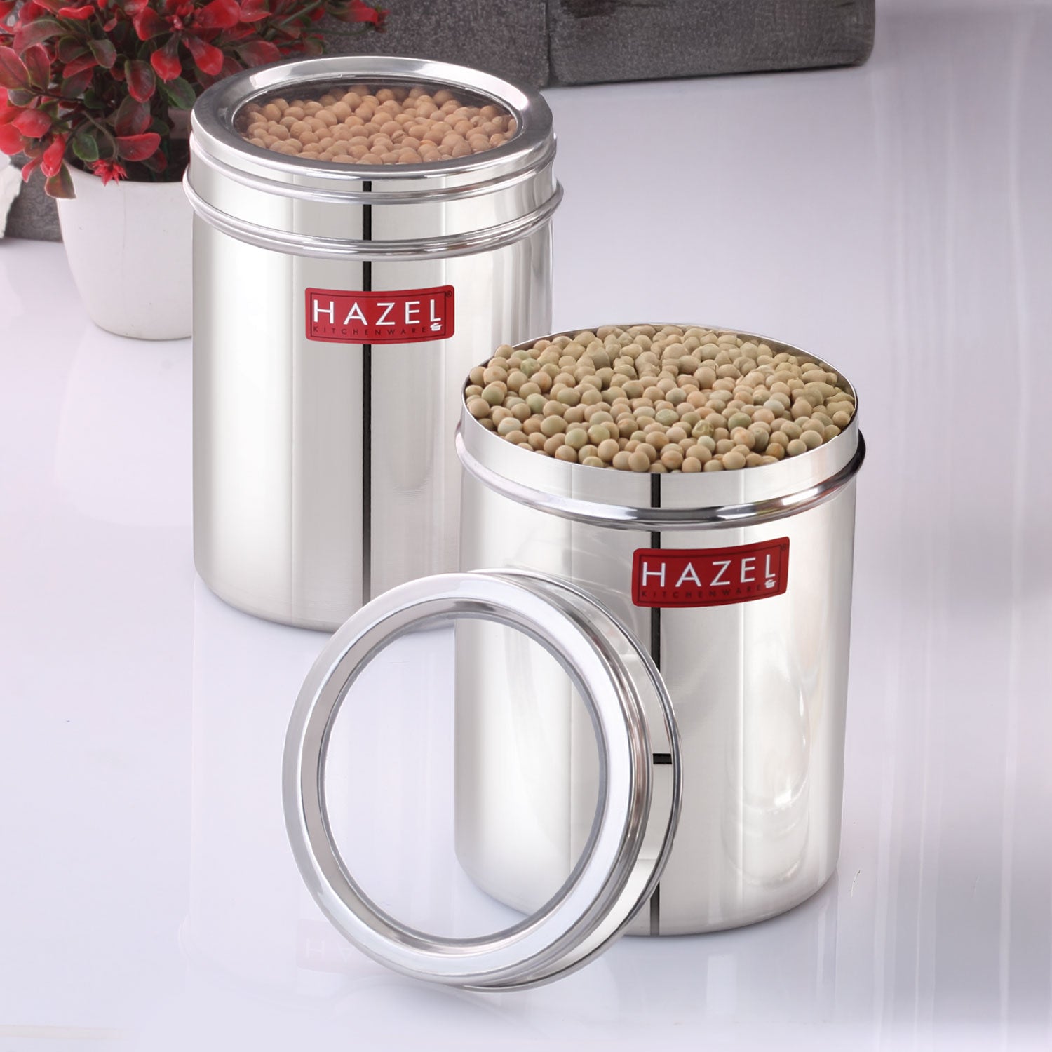 Stainless Steel Kitchen Container Set, Transparent Lid, 1500 ML, Set of 2