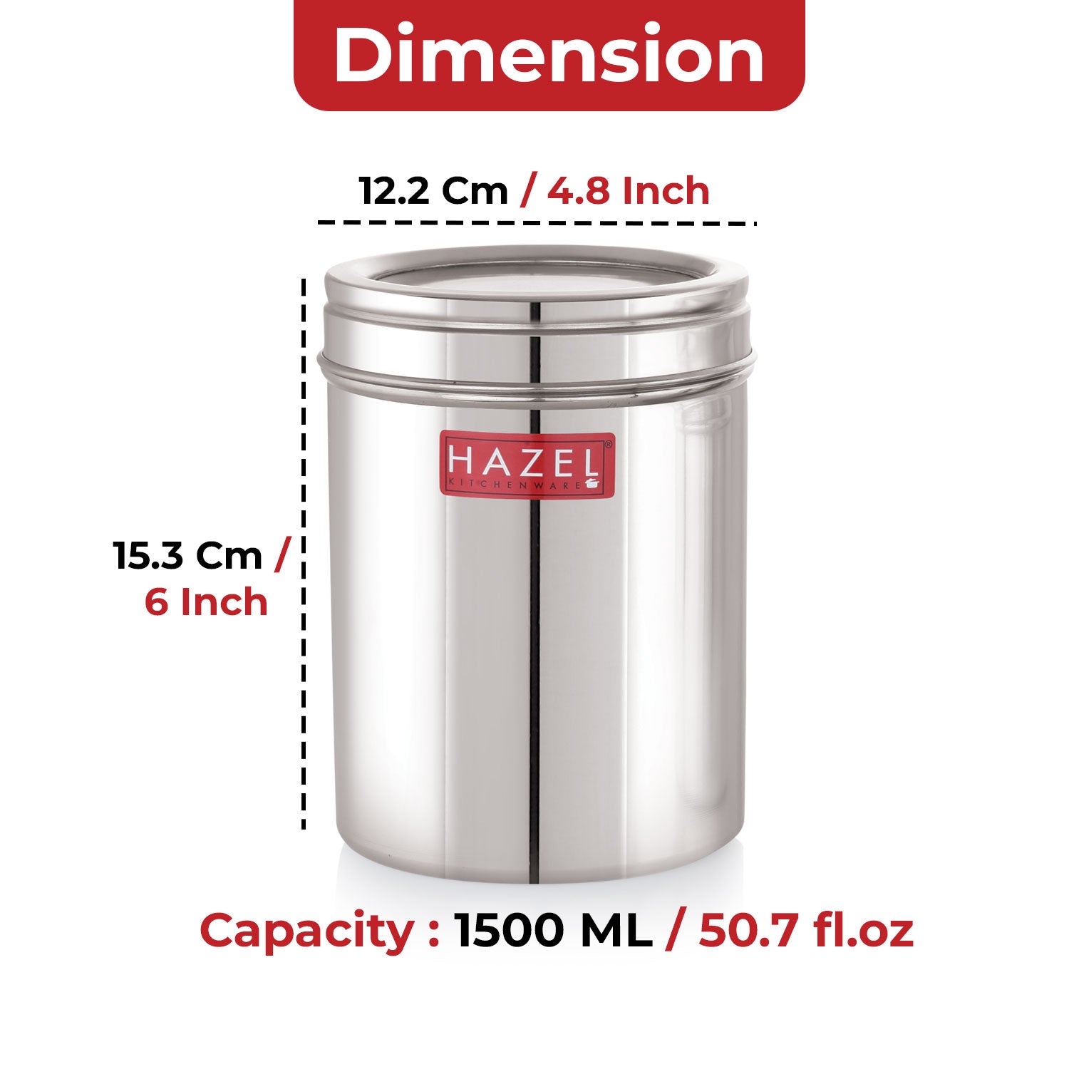 Stainless Steel Kitchen Storage Container Set with See-Through Lid, 1500ml, 6 pcs