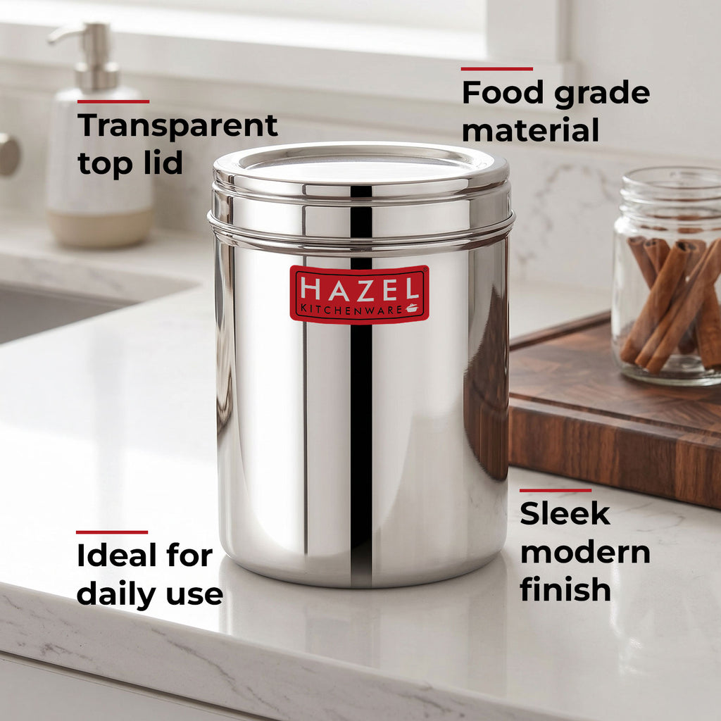 Stainless Steel Kitchen Storage Container Set with See-Through Lid, 1500ml, 6 pcs
