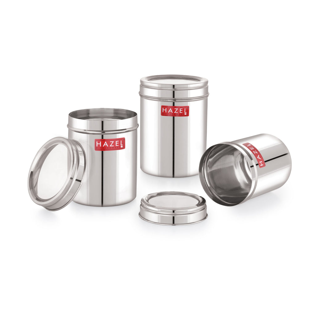Steel Kitchen Container Set with Transparent Lid, 700, 1100 & 1600 ml, Set of 3