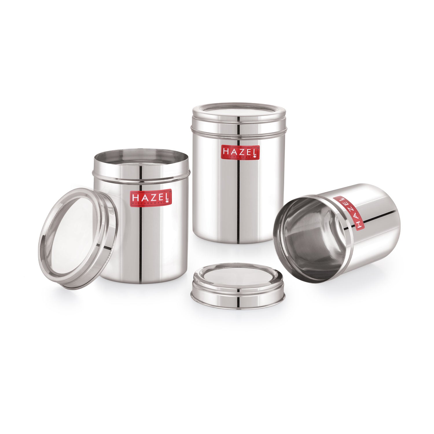Steel Kitchen Container Set with Transparent Lid, 700, 1100 & 1600 ml, Set of 3