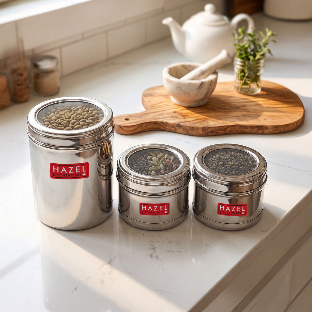 Stainless Steel Storage Containers Set of 3, Airtight See Through Kitchen