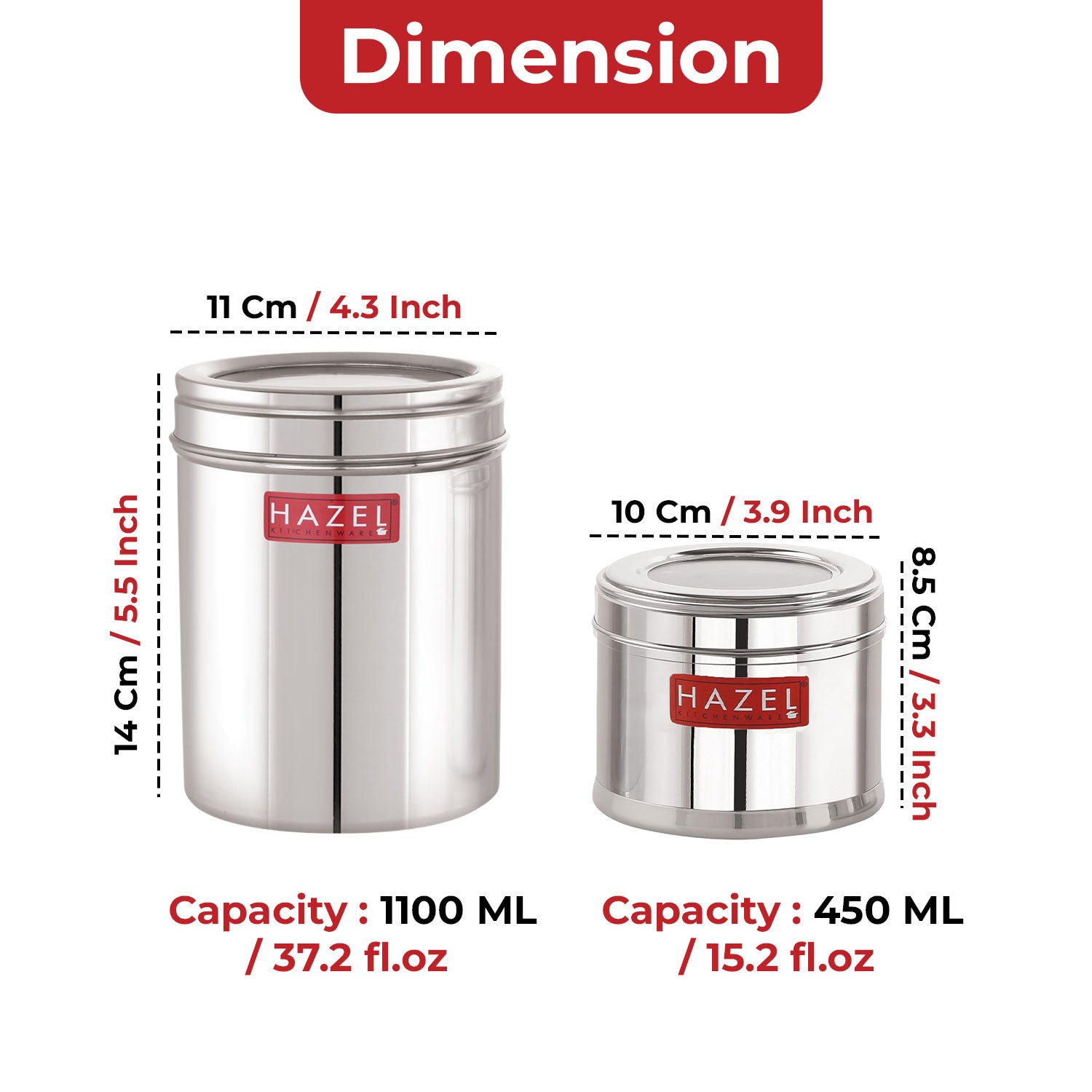 Stainless Steel Storage Containers Set of 3, Airtight See Through Kitchen