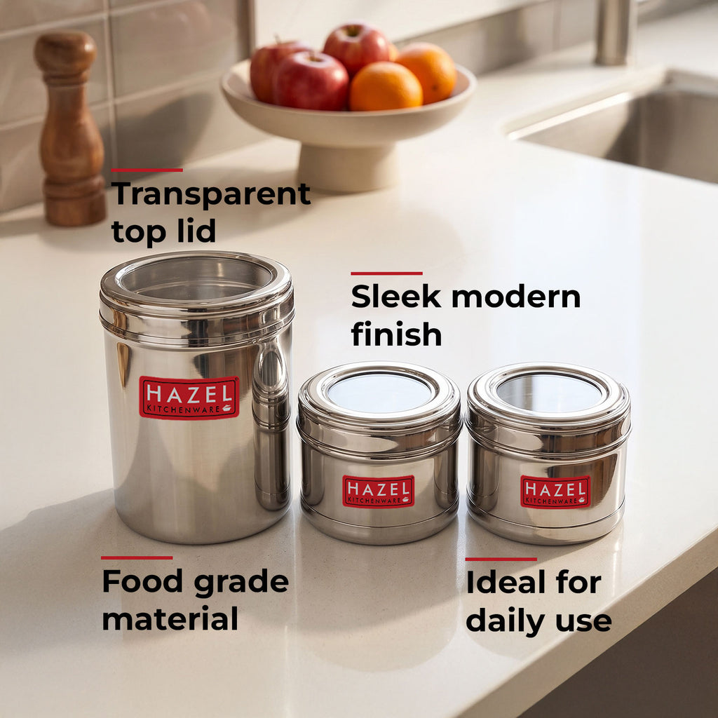 Stainless Steel Storage Containers Set of 3, Airtight See Through Kitchen