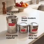 Stainless Steel Storage Containers Set of 3, Airtight See Through Kitchen