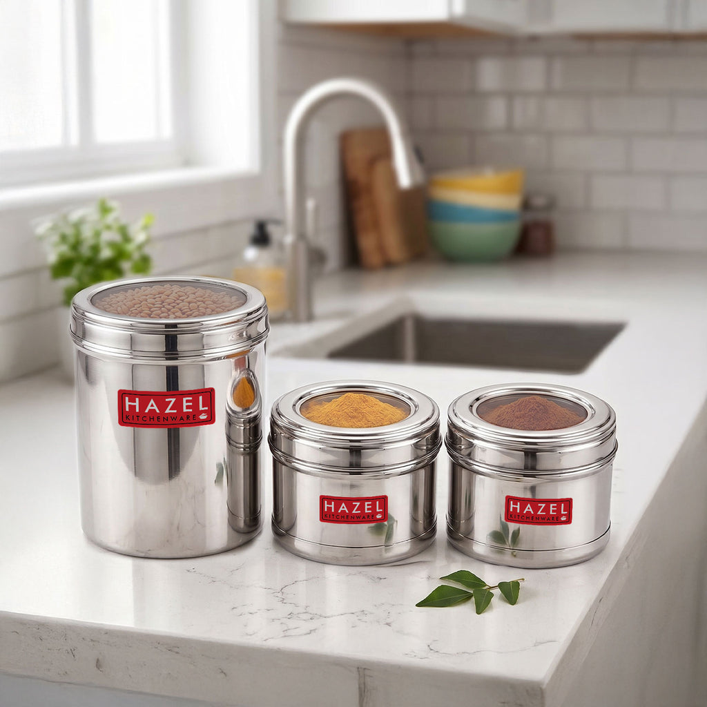 Stainless Steel Storage Containers Set of 3, Airtight See Through Kitchen