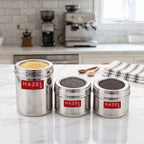 Stainless Steel Masala Container Set of 3, Airtight See-Through Lids