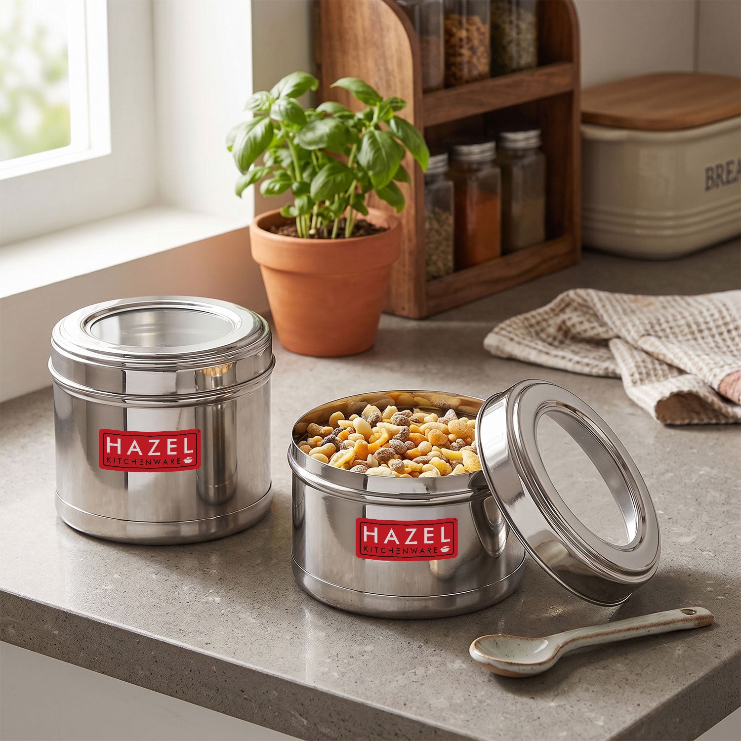 Stainless Steel Airtight Masala, Spice Container Set for Kitchen Storage