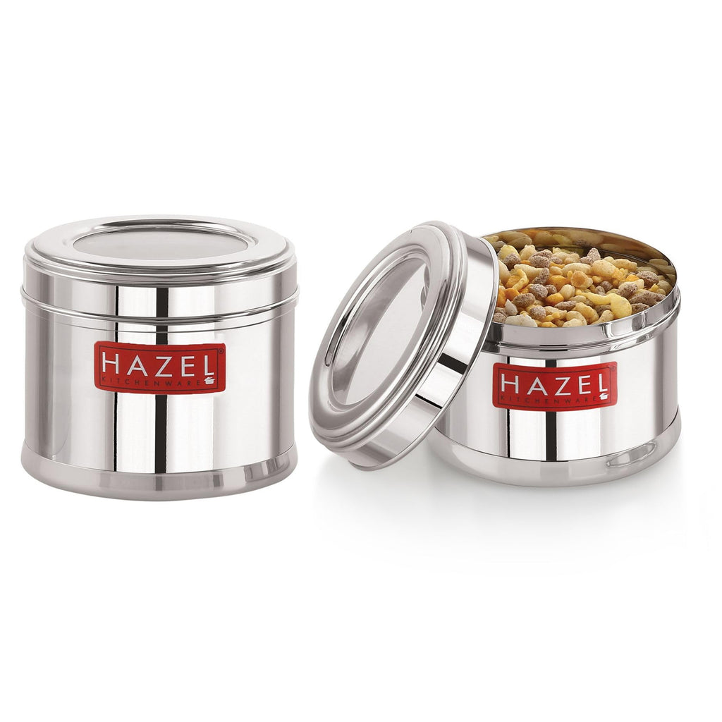 Stainless Steel Masala Box with Airtight Transparent Lid, 450 ml - Set of 2