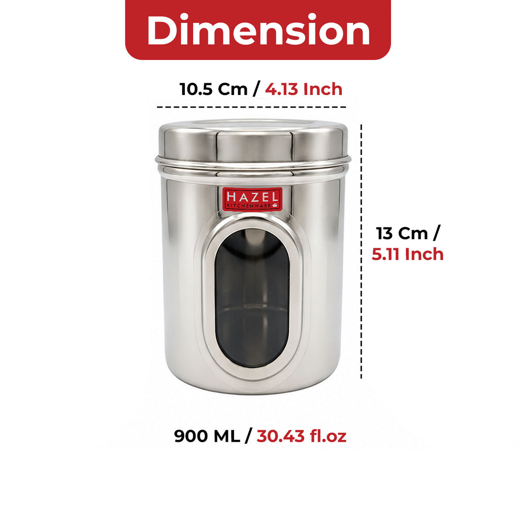 Stainless Steel Transparent Airtight Containers, Set of 6 - 900 ML Each