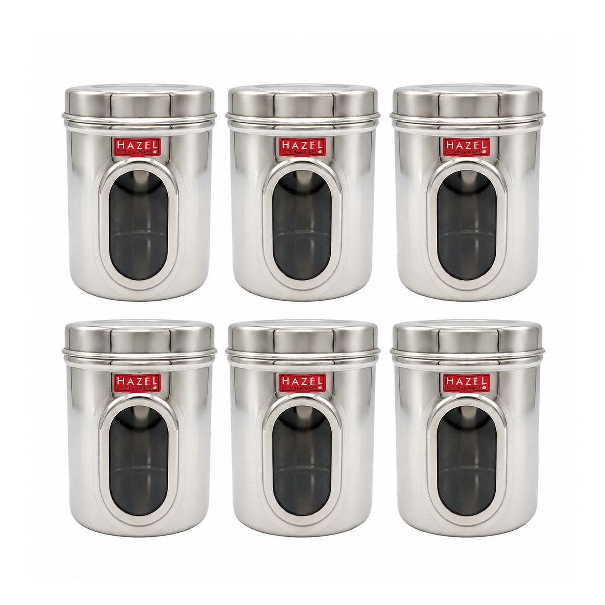 Stainless Steel Transparent Airtight Containers, Set of 6 - 900 ML Each