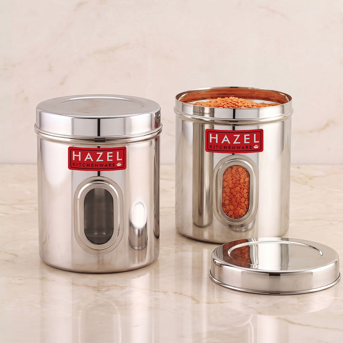 Airtight Transparent Steel Container Set of 2, 2400 ml Each