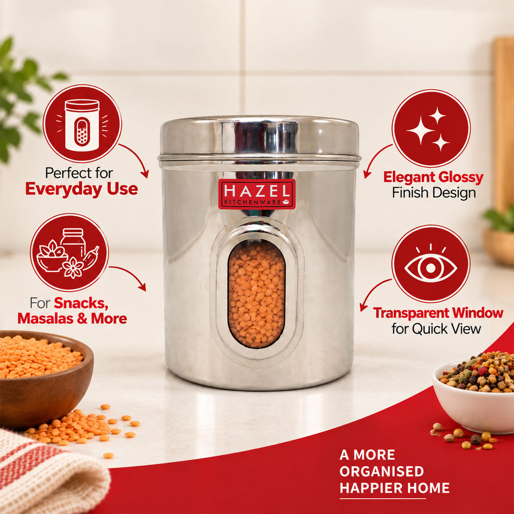 Airtight Transparent Steel Container Set of 2, 2400 ml Each