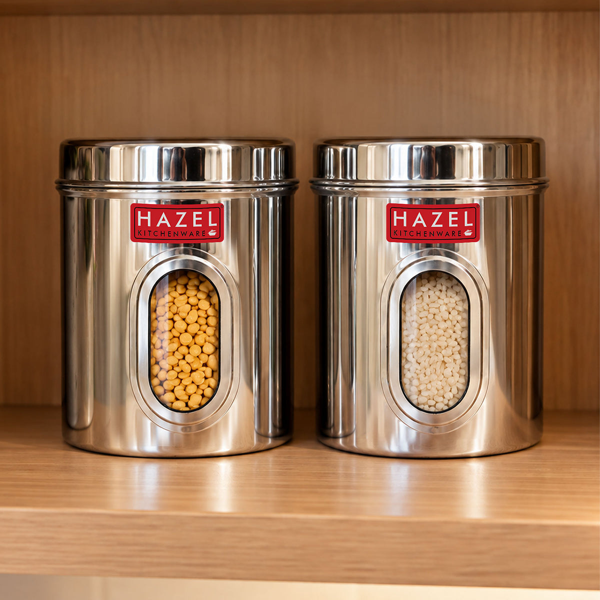 Airtight Transparent Steel Container Set of 2, 2400 ml Each