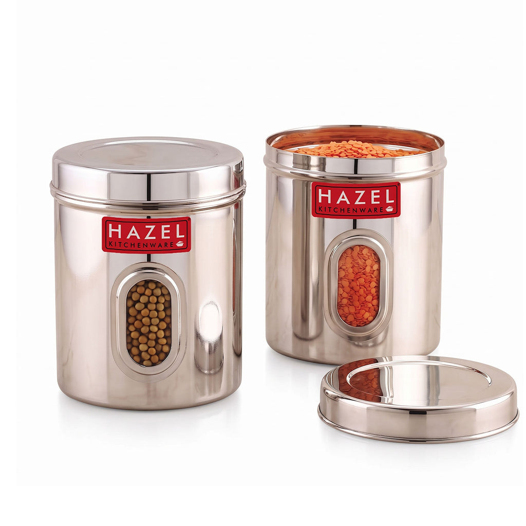 Airtight Transparent Steel Container Set of 2, 2400 ml Each