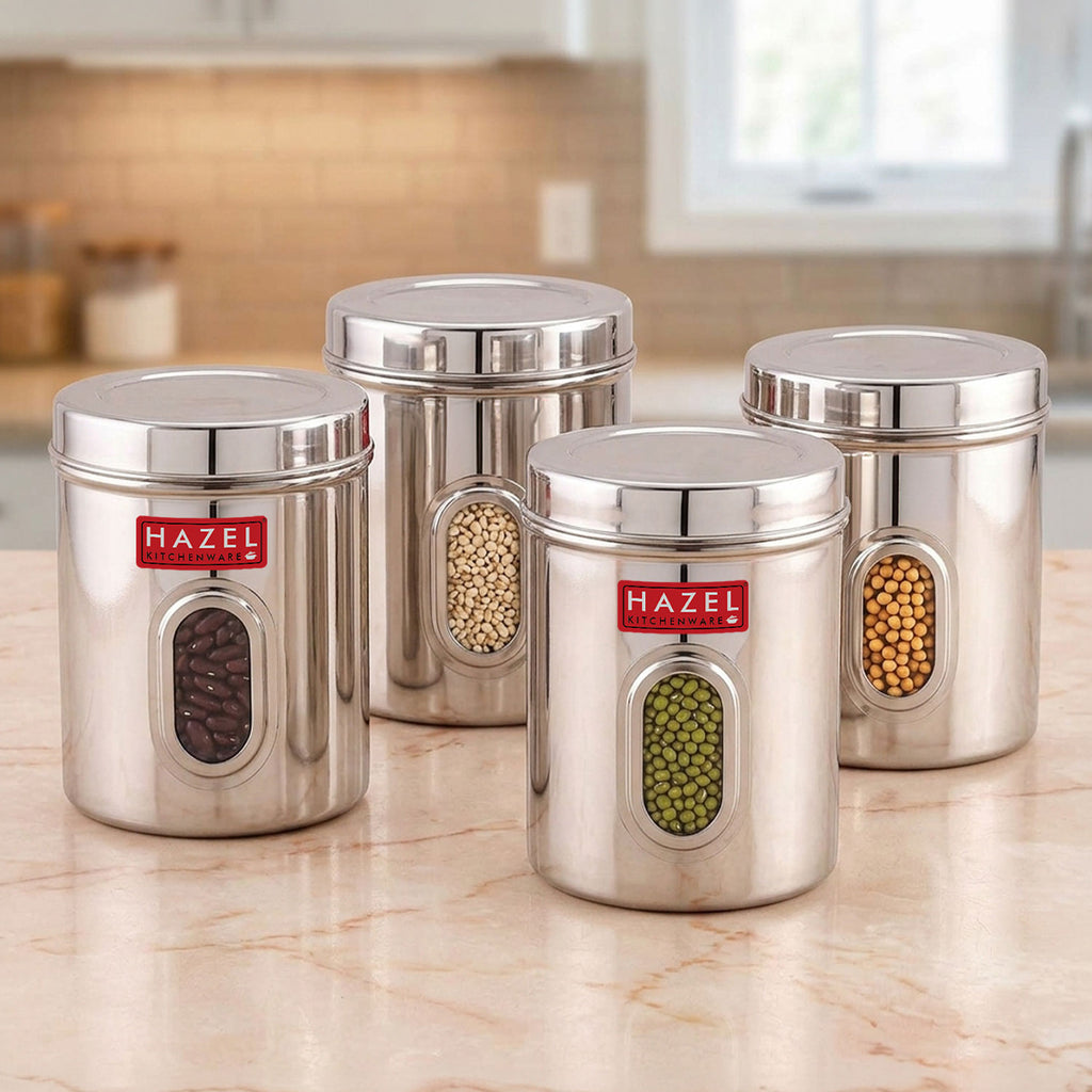 Airtight Transparent Steel Container Set of 4, 2400 ml Each